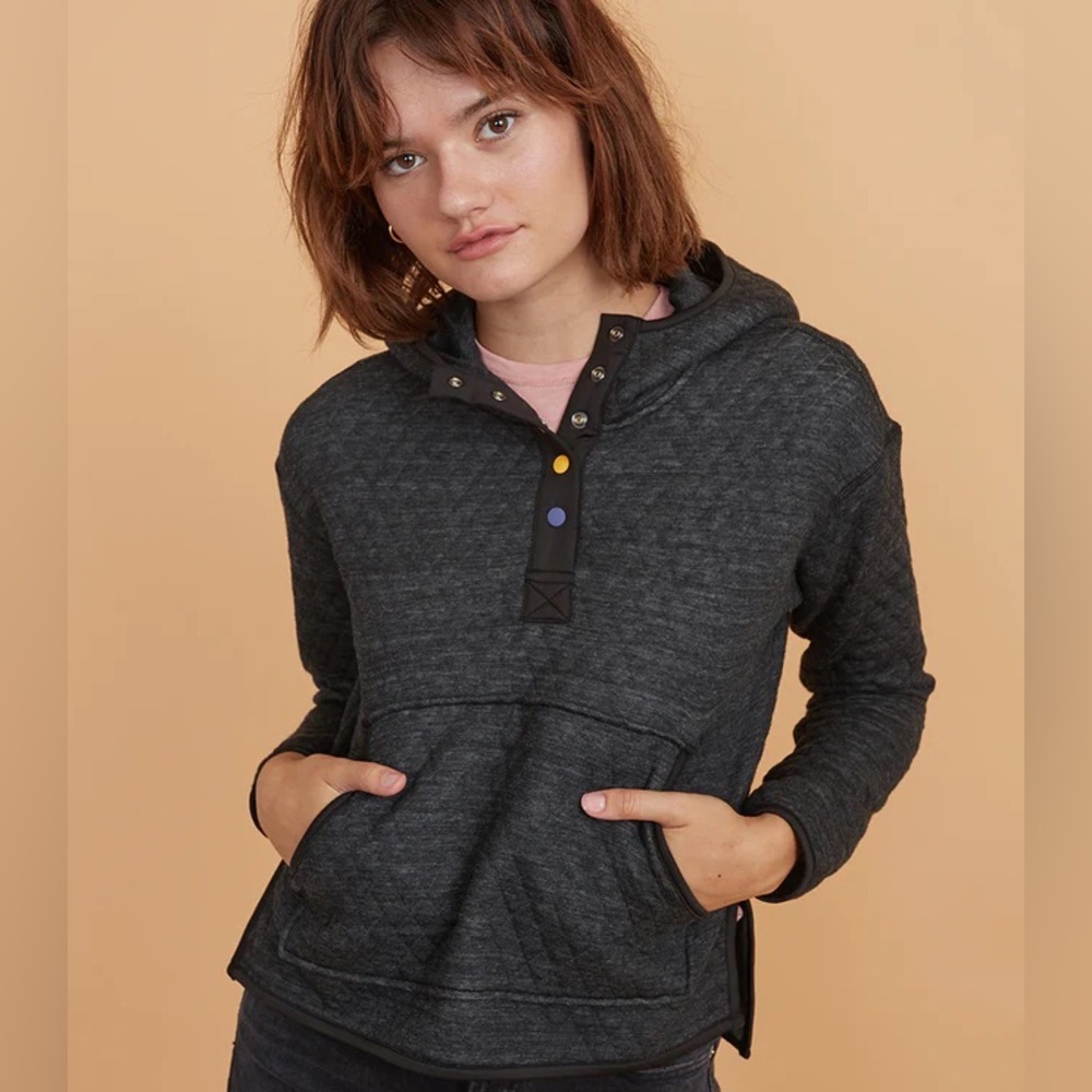 VGUC/EUC Marine Layer Corbet Reversible Quilted Hooded Pullover, Rainbow Buttons